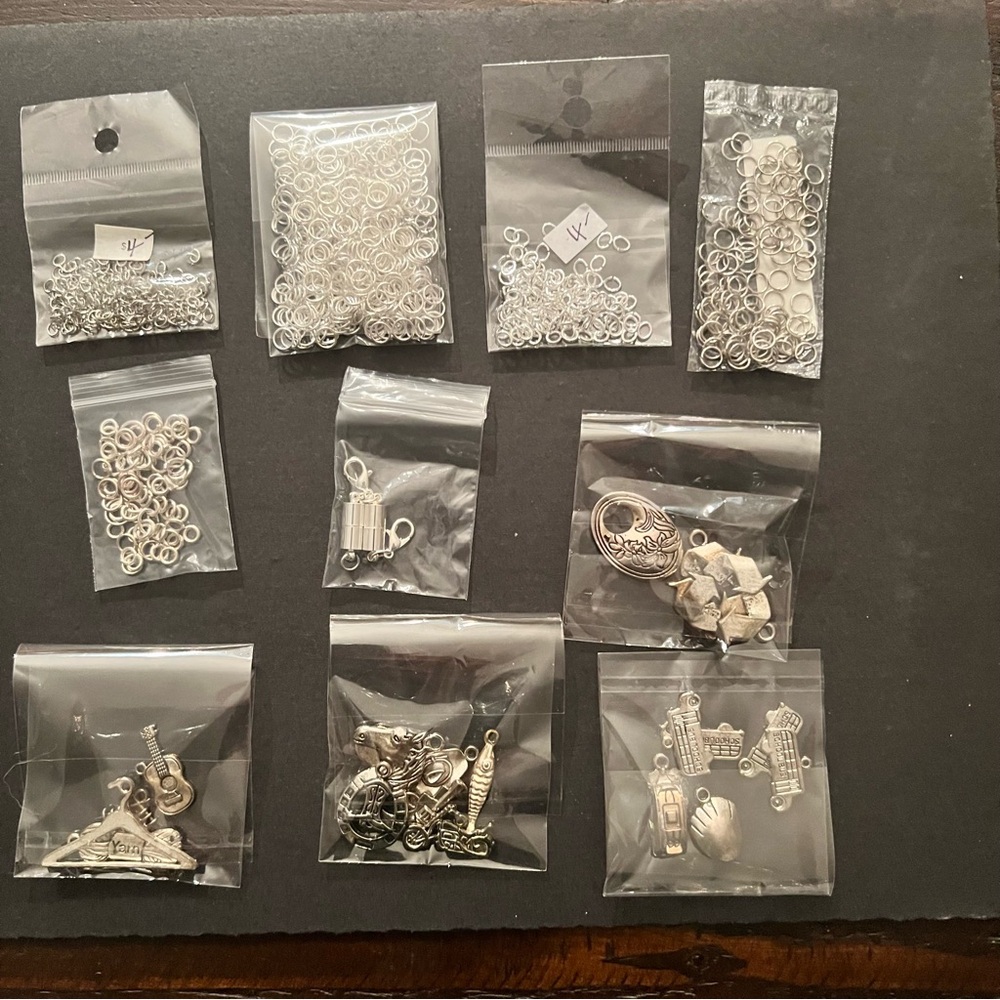 10 bundles of Assorted Silver Jewelry Making Supplies